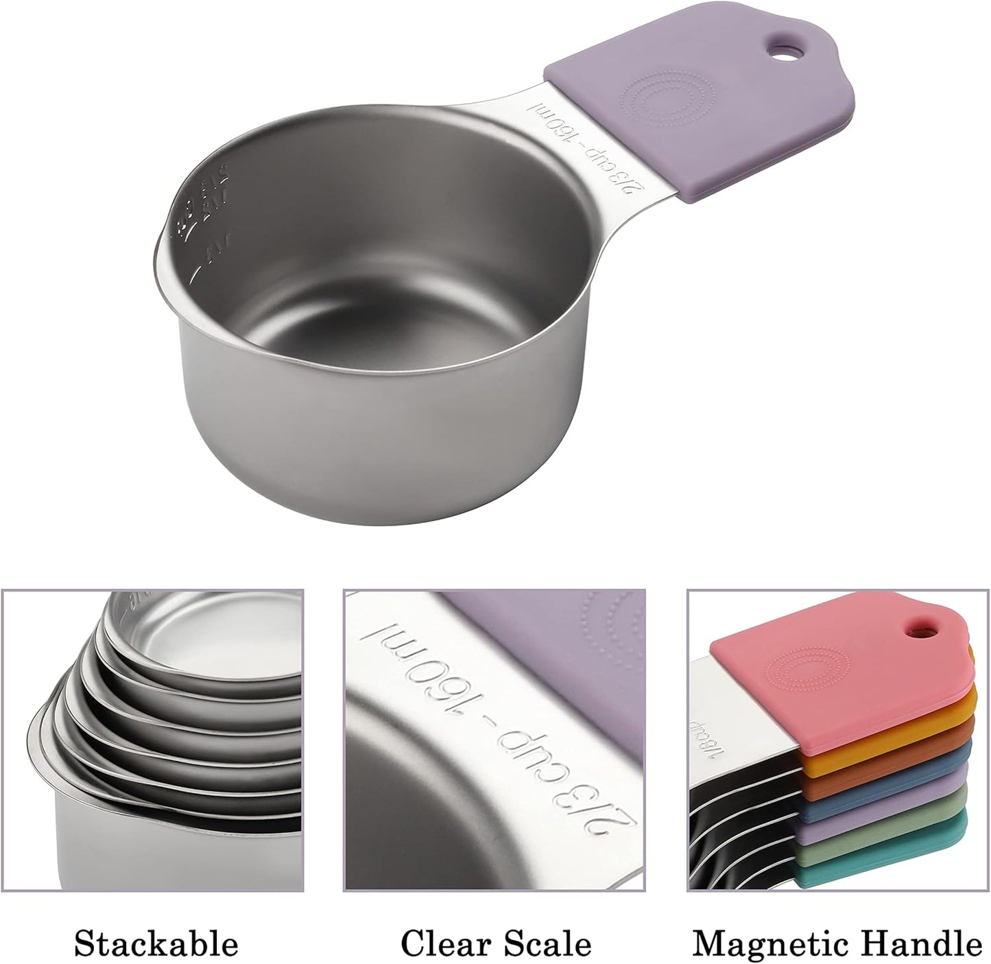 Magnetic Measuring Cups Set of 7 Stainless Steel Heavy Duty Measuring Cups for Dry & Liquid