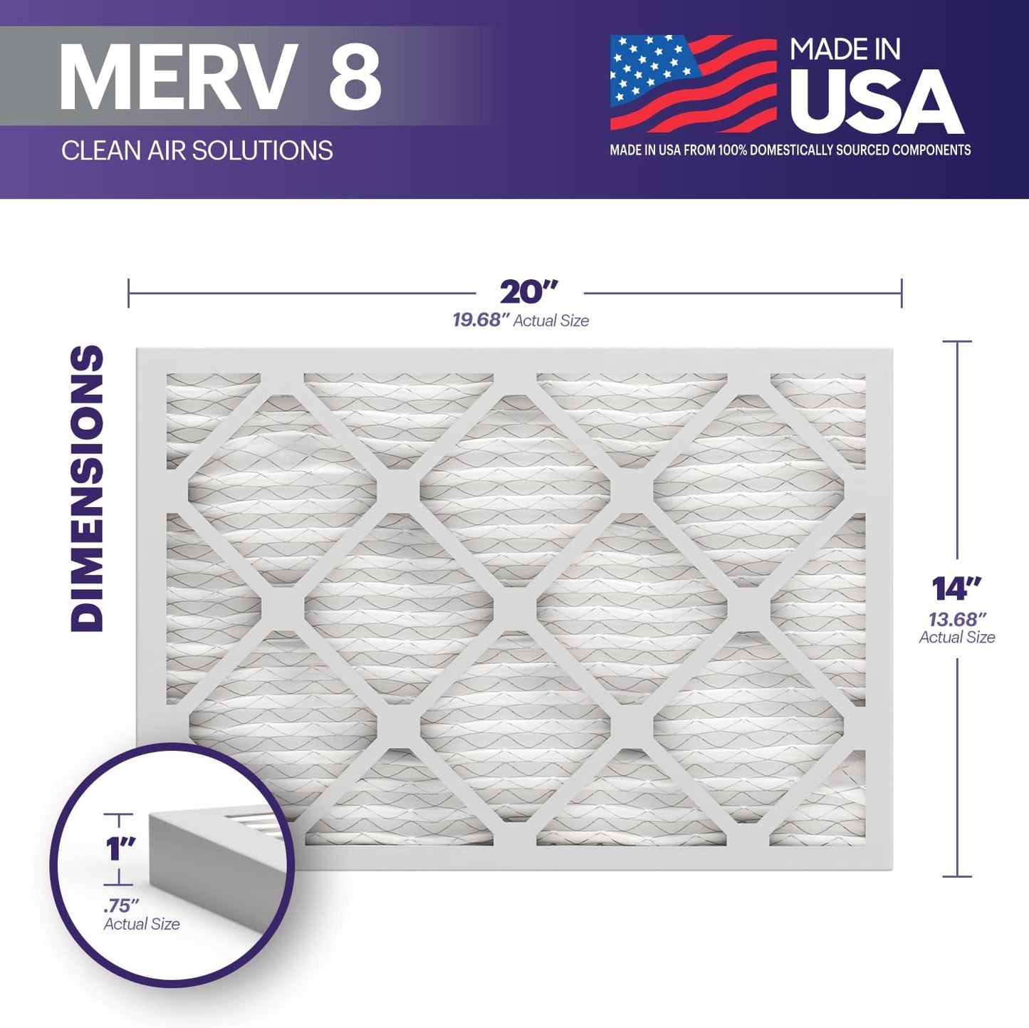 BNX TruFilter 14x20x1 Air Filter MERV 8 (6-Pack) - MADE IN USA – Dust & Pet Defense Electrostatic