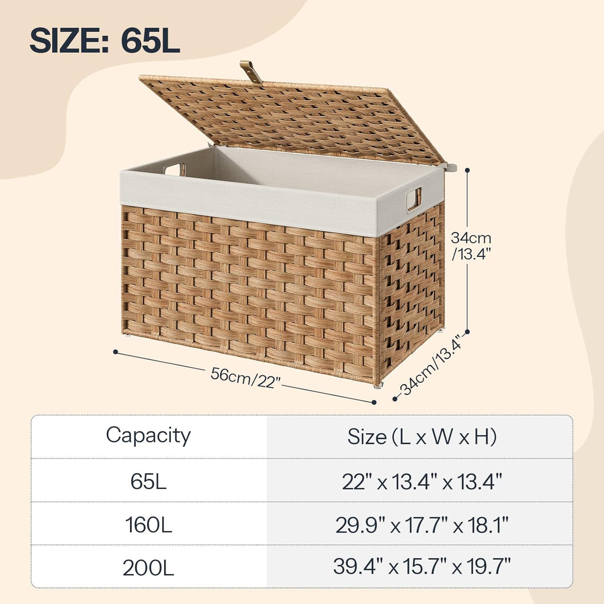 HOOBRO Storage Basket with Lid, 17.2 Gallon (65L) Wicker Basket, Handwoven Blanket Storage Basket