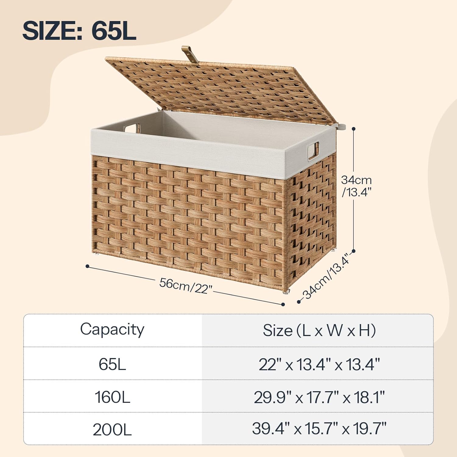 HOOBRO Storage Basket with Lid, 17.2 Gallon (65L) Wicker Basket, Handwoven Blanket Storage Basket