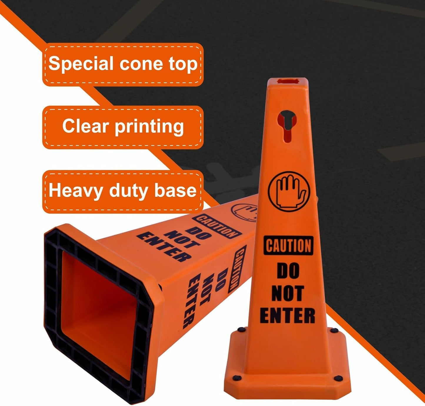 8-Pack 26.5" Caution Cones, 4-Sided Visible Safety Signs with Heavy Rubber Base, Warning for Slip &