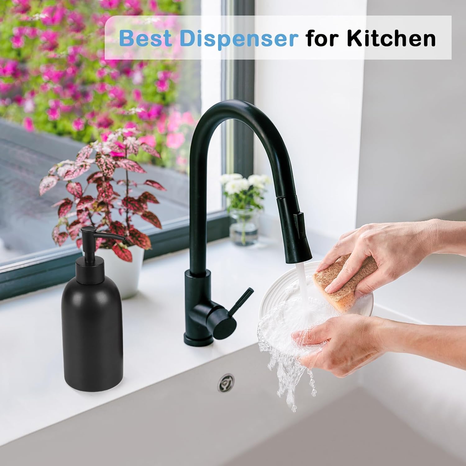 Natheeph 14OZ Ceramic Soap Dispenser Ceramic Soap Pump Dispenser Can Fill Liquid for