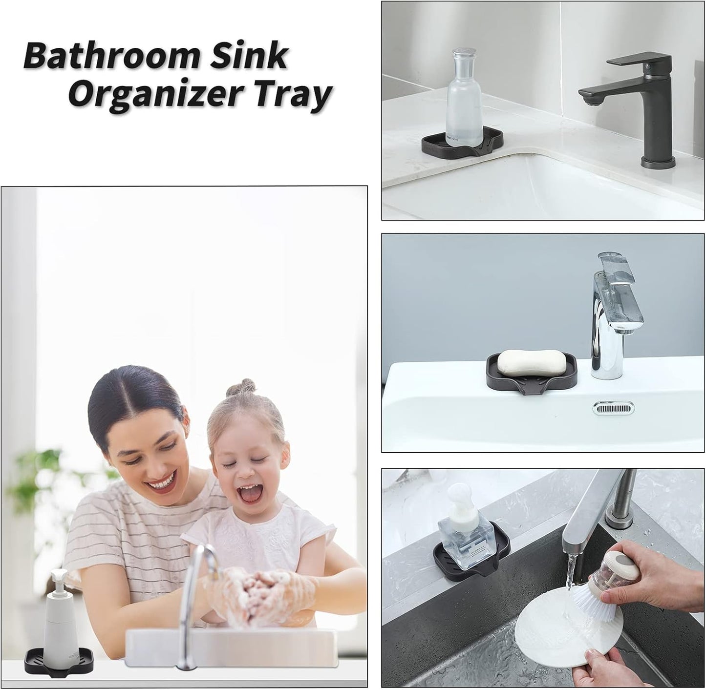 Silicone Bathroom Soap Dishes with Drain Spout-Bathroom and Kitchen Sink Organizer,Sponge