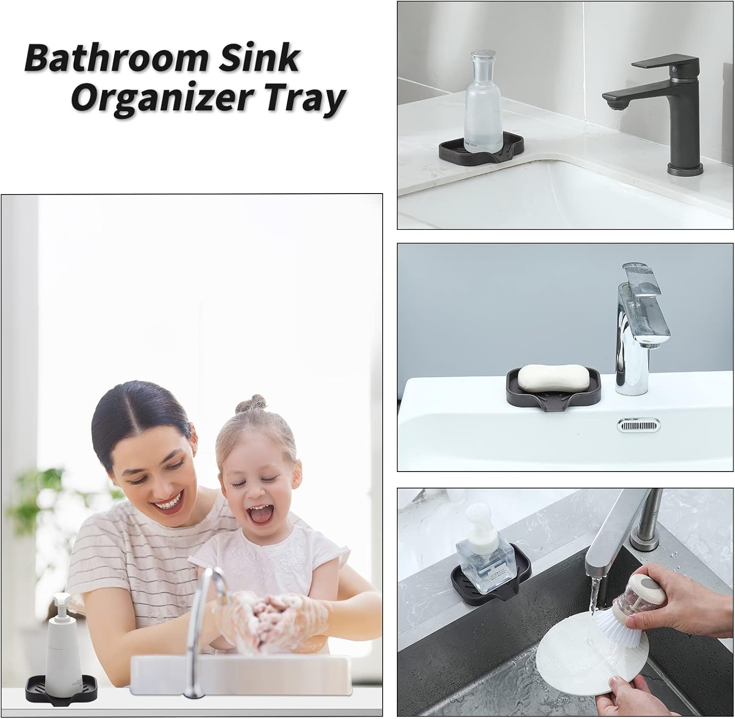 Silicone Bathroom Soap Dishes with Drain Spout-Bathroom and Kitchen Sink Organizer,Sponge