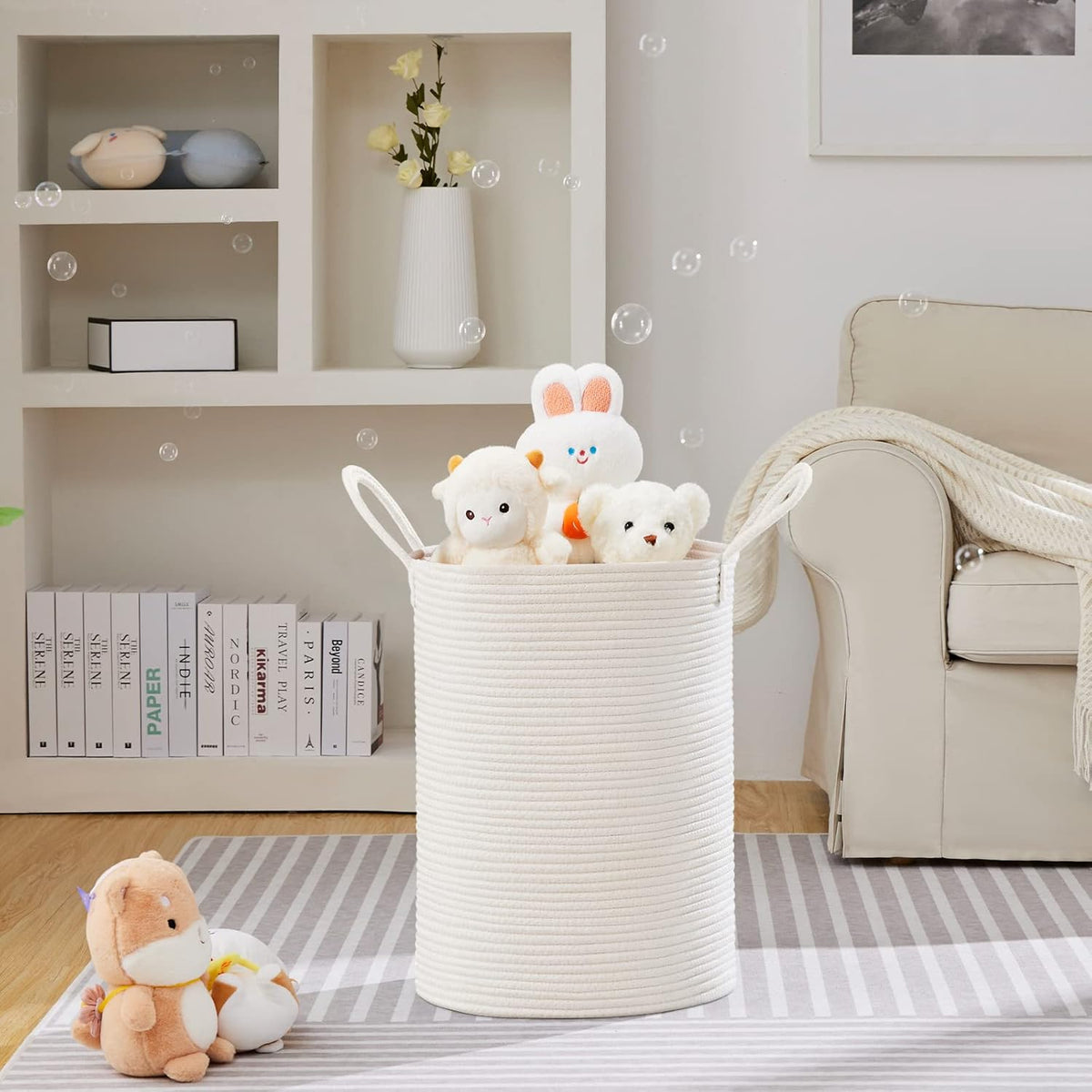 VIPOSCO Large Laundry Hamper, Tall Woven Rope Storage Basket for Blanket, Toys, Dirty Clothes in