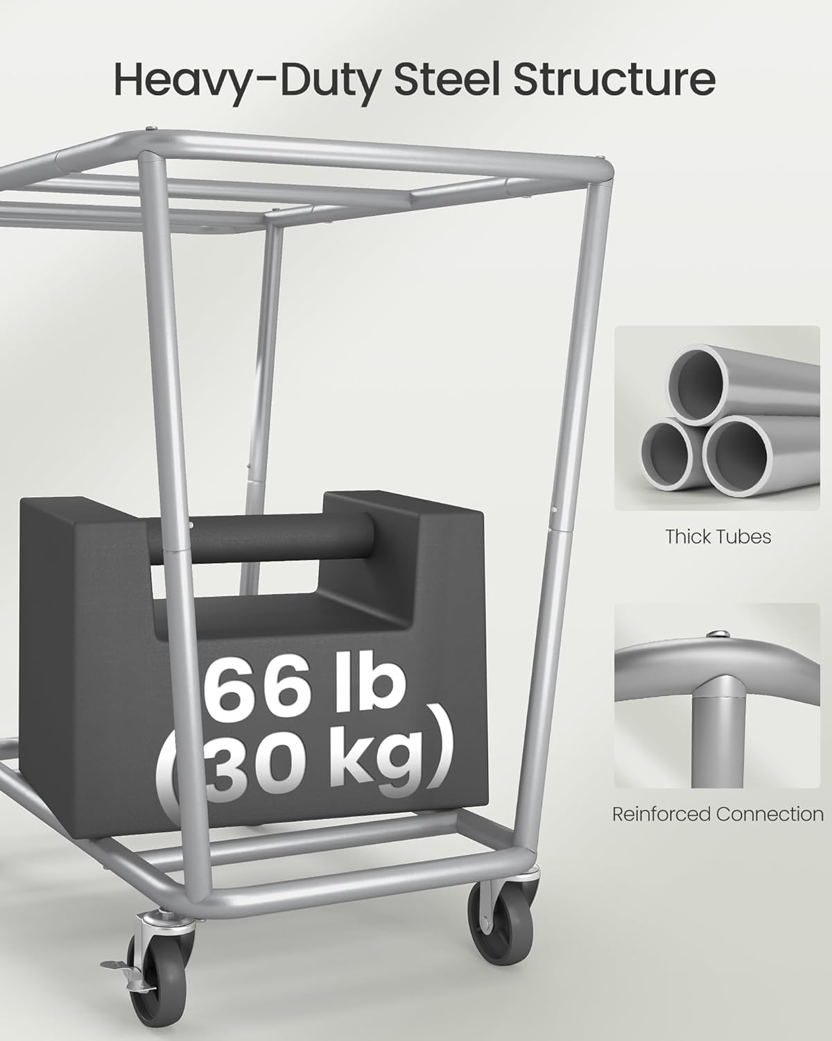 SONGMICS Laundry Basket with Wheels, 50.2 Gallons (190 L), 2-Section Rolling Laundry Hamper with
