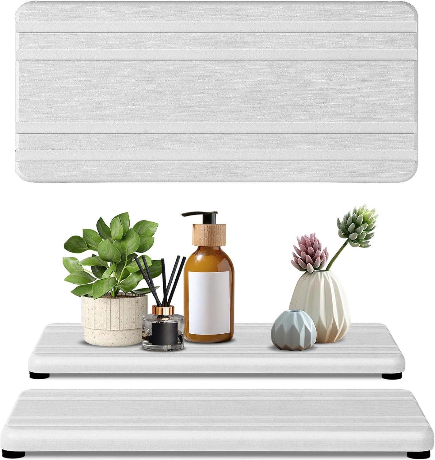 2PCS Water Absorbing Stone Tray,Quick Drying Stone Sink Tray,Water Absorbent Diatomite Coasters for