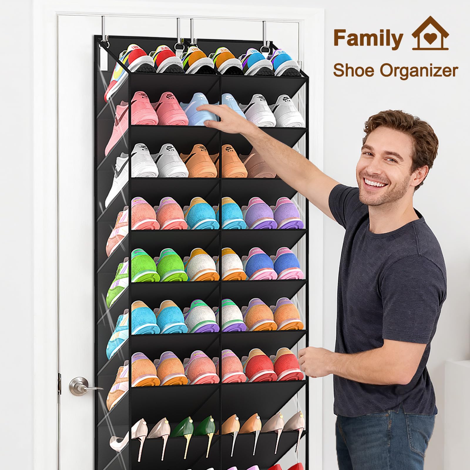UVIAHOMI 20-30 Pairs Over the Door Shoe Organizer, Clear Pockets Hanging Shoe Storage for Closet