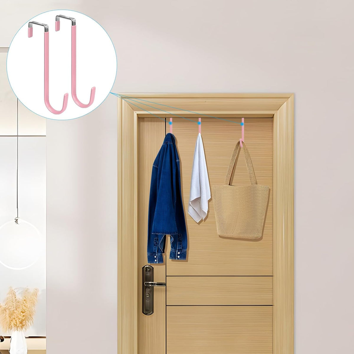 FYY Over The Door Hooks, 4 Pack Upgraded Long Door Hangers Hooks with Rubber Prevent Scratches