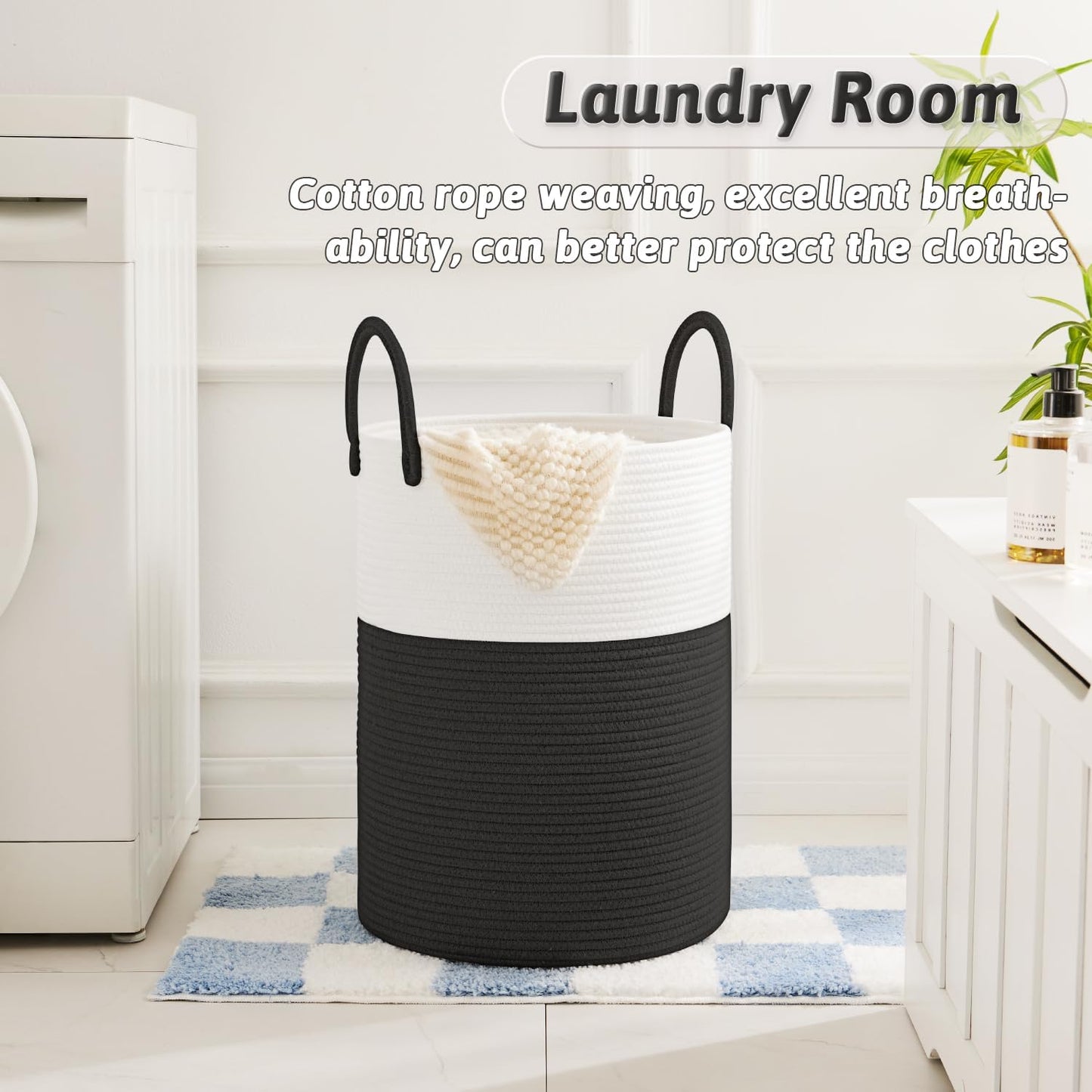 Laundry Basket,Woven Cotton Rope Laundry Hamper,80L for Decorative Storage of Dirty Clothes,Toys