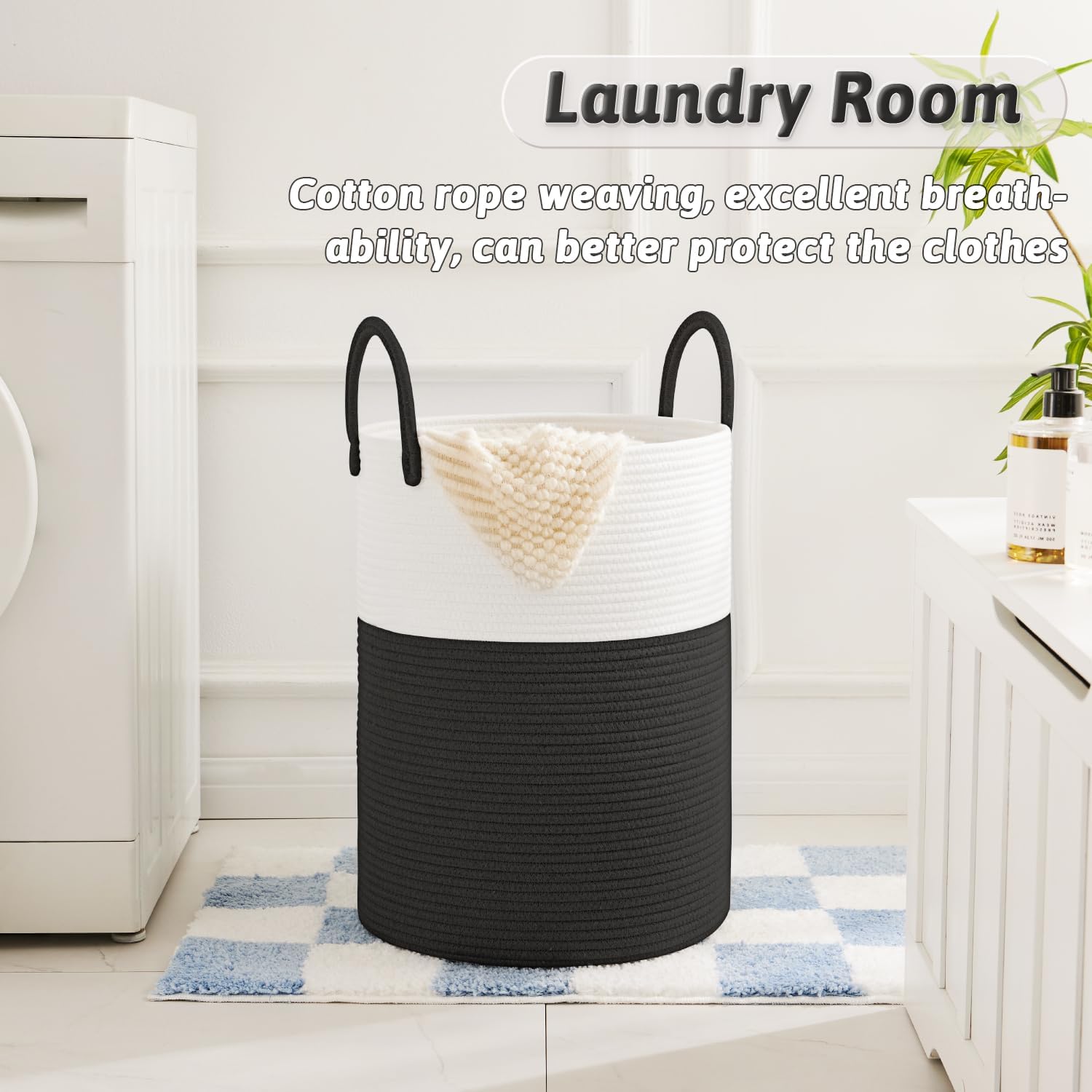 Laundry Basket,Woven Cotton Rope Laundry Hamper,60L for Decorative Storage of Dirty Clothes,Toys