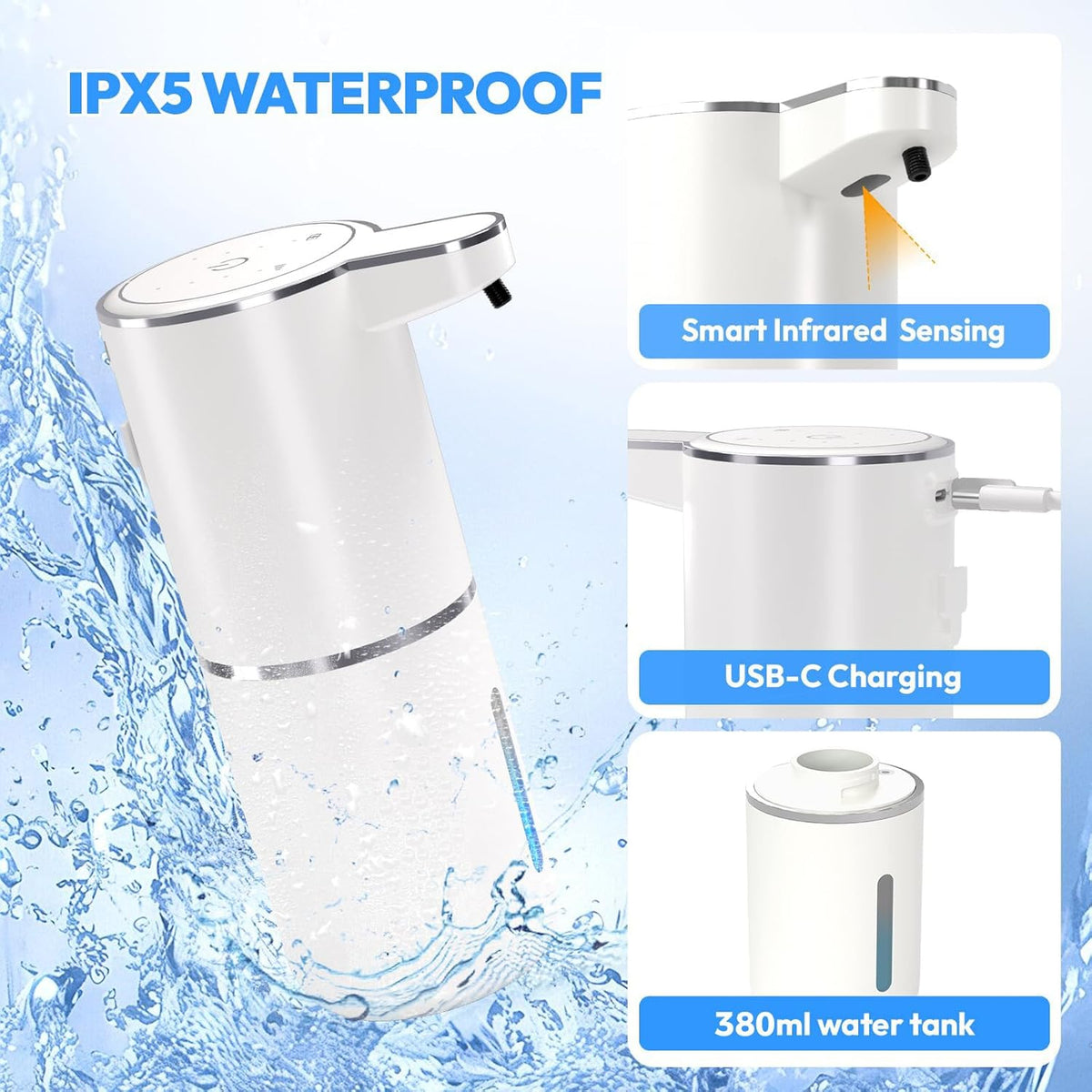 Automatic Soap Dispenser Touchless,Liquid Hand Soap Dispenser 12.8oz USB 4levels Adjustable