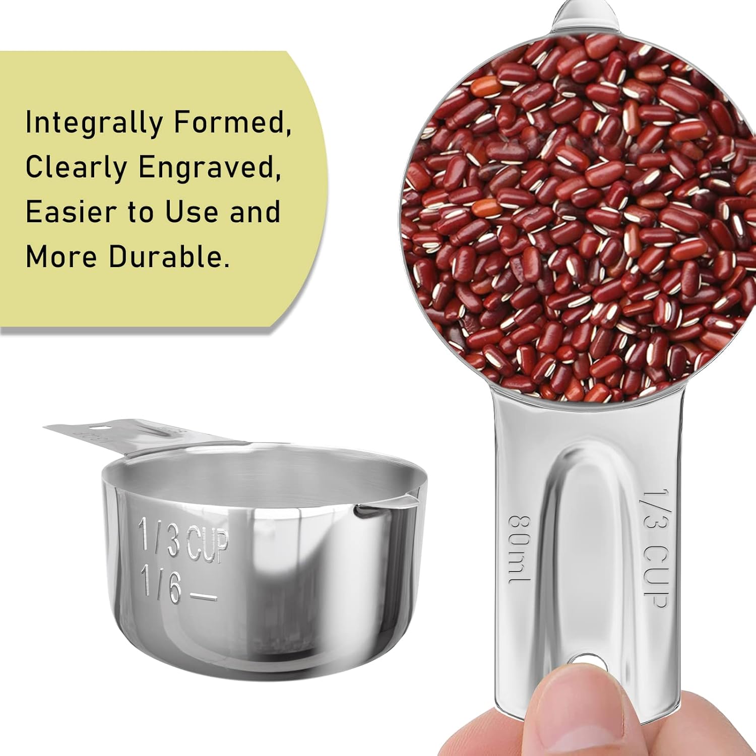 1PCS 1/3Cup (80ml, 2.7oz) Single Measuring Cup, Stainless Steel Measure Scoop, Metric and US