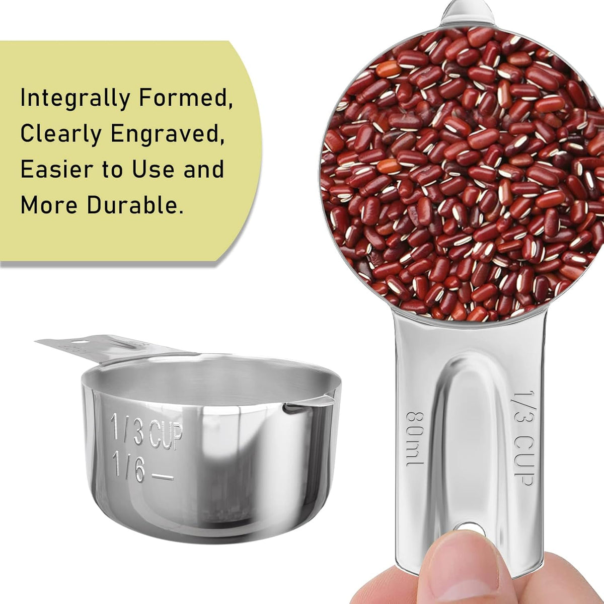 2PCS 1/3Cup (80ml, 2.7oz) Single Measuring Cup, Stainless Steel Measure Scoop, Metric and US