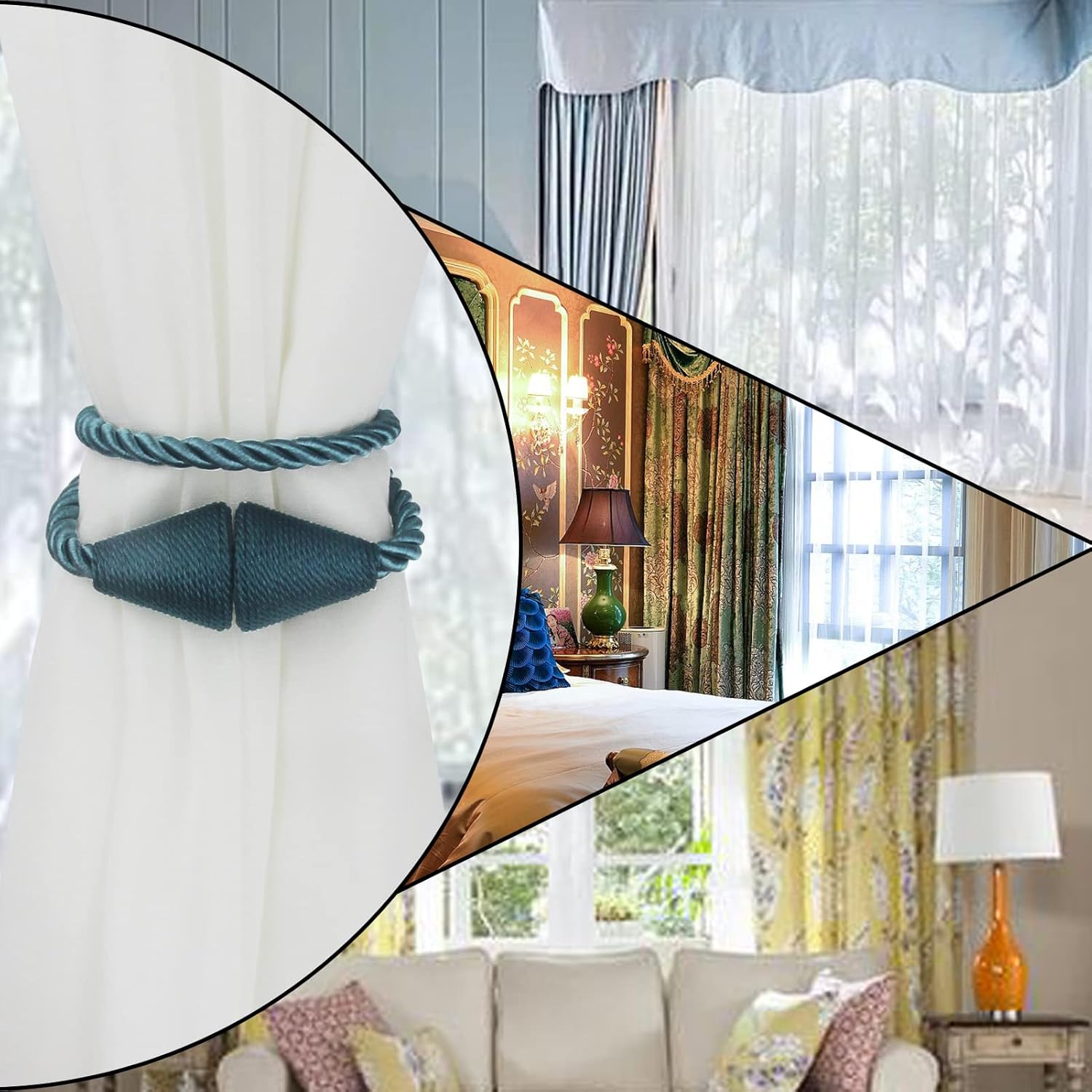 4 Pack Magnetic Curtain Tiebacks Rope Modern Handmade Curtain Tie Backs Decorative Drapes Weave