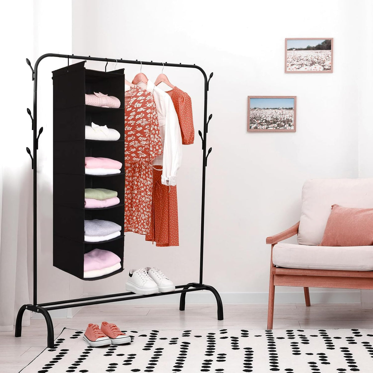 MAX Houser 6 Tier Shelf Hanging Closet Organizer, Closet Hanging Shelf with 2 Sturdy Hooks for