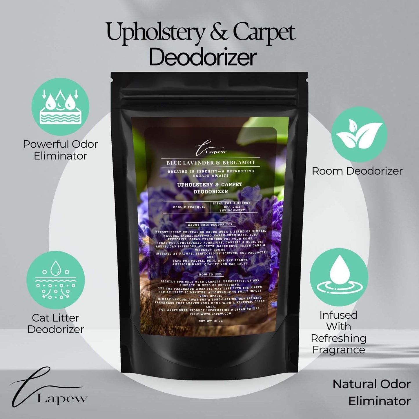 Blue Lavender & Bergamot Carpet Freshener Powder: Powerful Odor Eliminator for Home, Upholstery