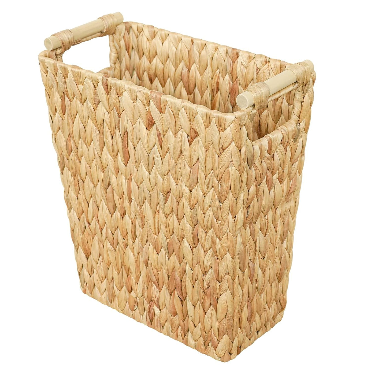 6 Gallon Wicker Trash Can with Wooden Handle,Wicker Waste Basket for Bathroom,Bedroom,Large Narrow