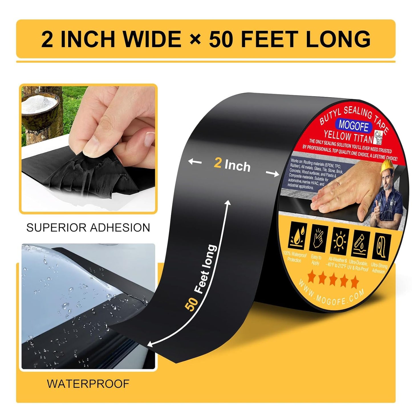 RV Roof Sealant Tape Black, 2 Inch x 50 Feet RV Repair Roof Sealer Seal Tape UV-Resistant