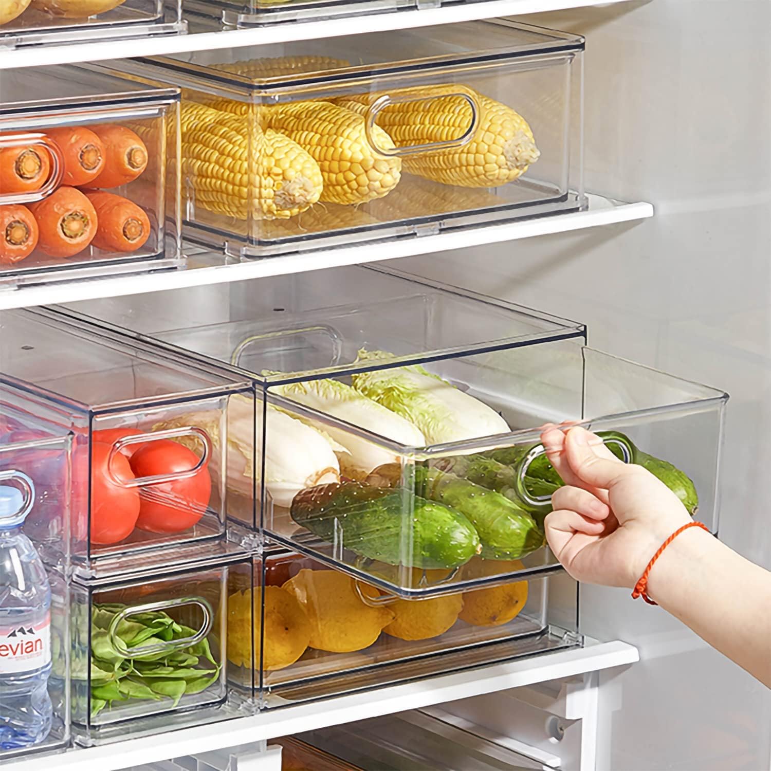 MineSign 9 Pack Stackable Refrigerator Organizer Bins Pull-Out Drawers for Fruit and Veggies