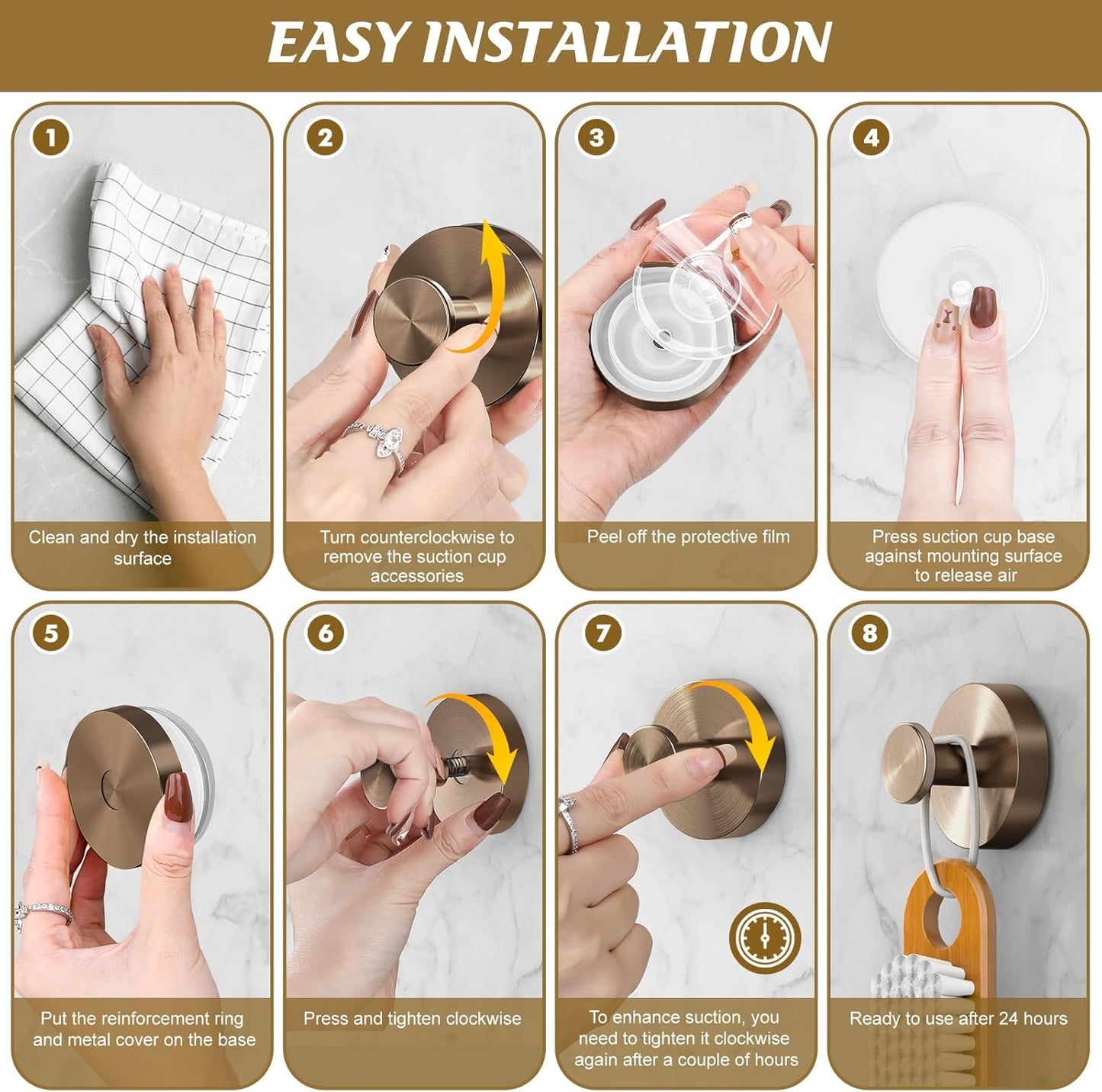 Suction Cup Hooks for Shower,4Pcs Shower Towel Suction Hooks,No Drill Towel Hooks for Bathroom