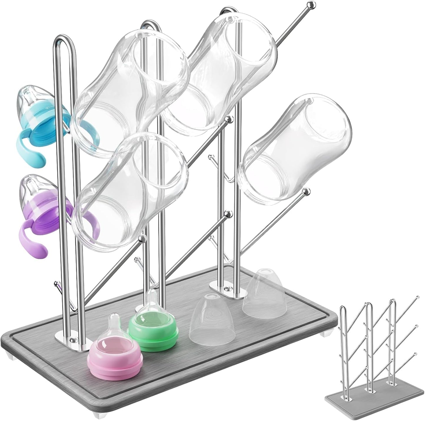 NiHome Baby Bottle Drying Rack with Diatomite Base & Stainless Steel Frame, Foldable Countertop