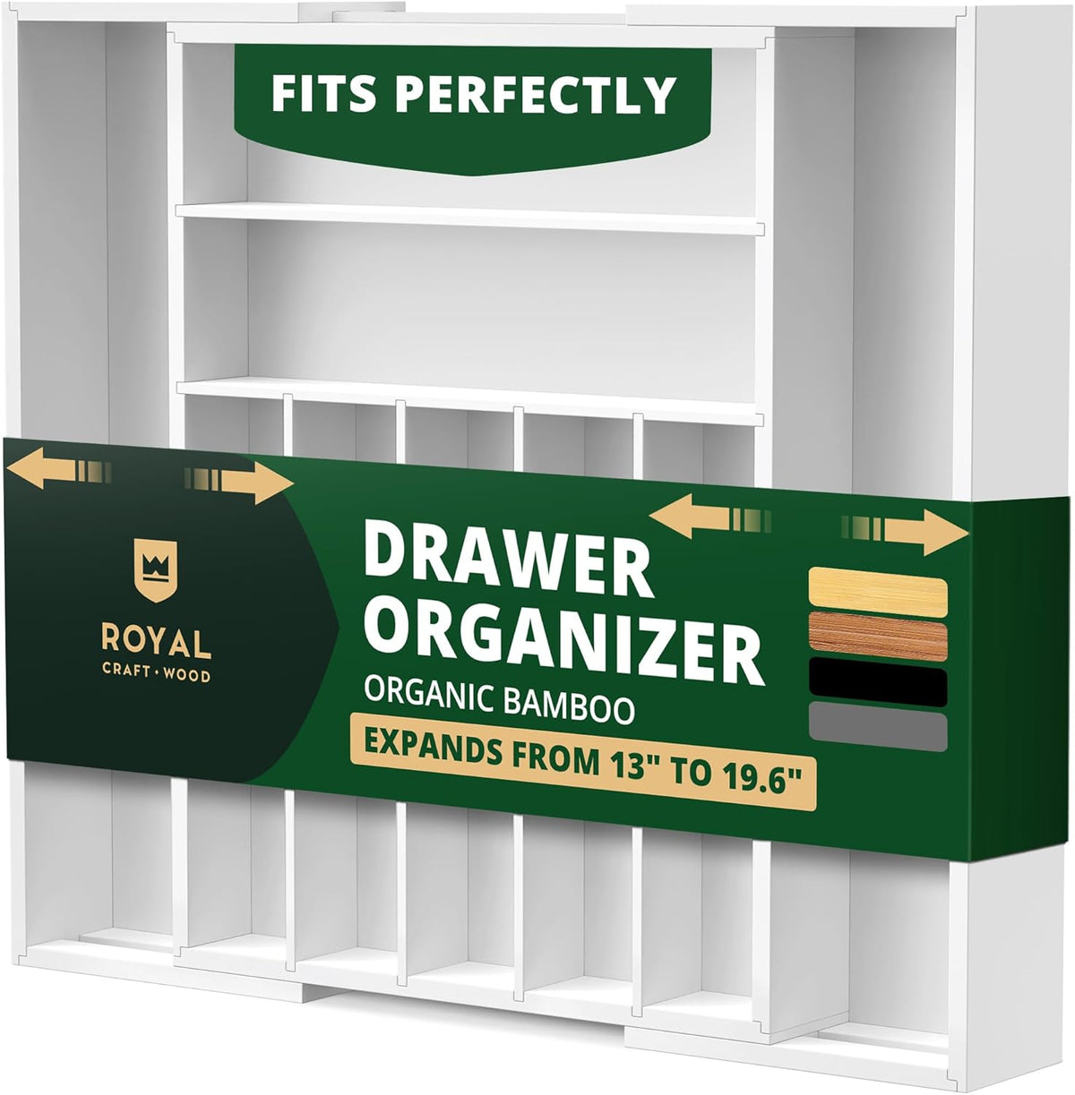ROYAL CRAFT WOOD Luxury Bamboo Kitchen Drawer Organizer - Silverware Organizer - Utensil Holder and