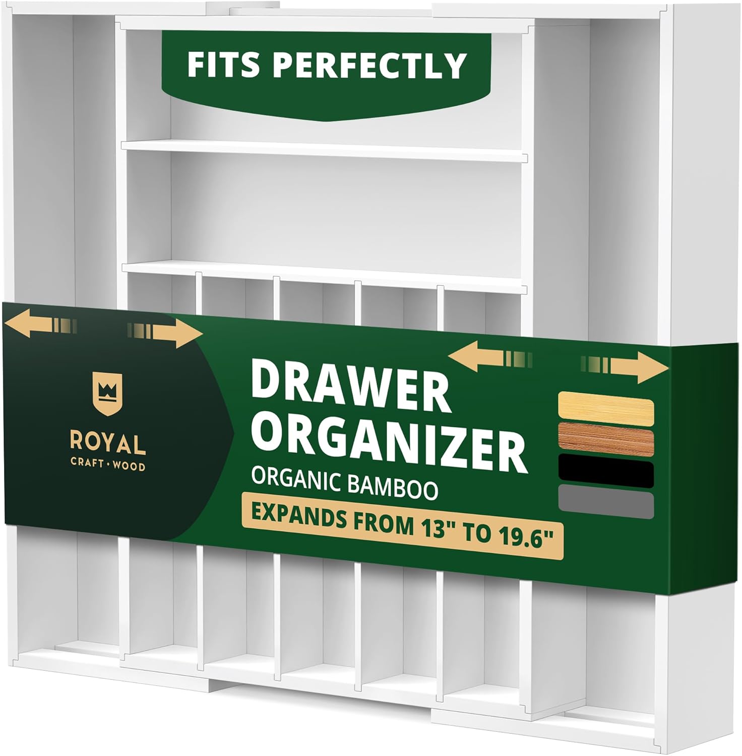 ROYAL CRAFT WOOD Luxury Bamboo Kitchen Drawer Organizer - Silverware Organizer - Utensil Holder and