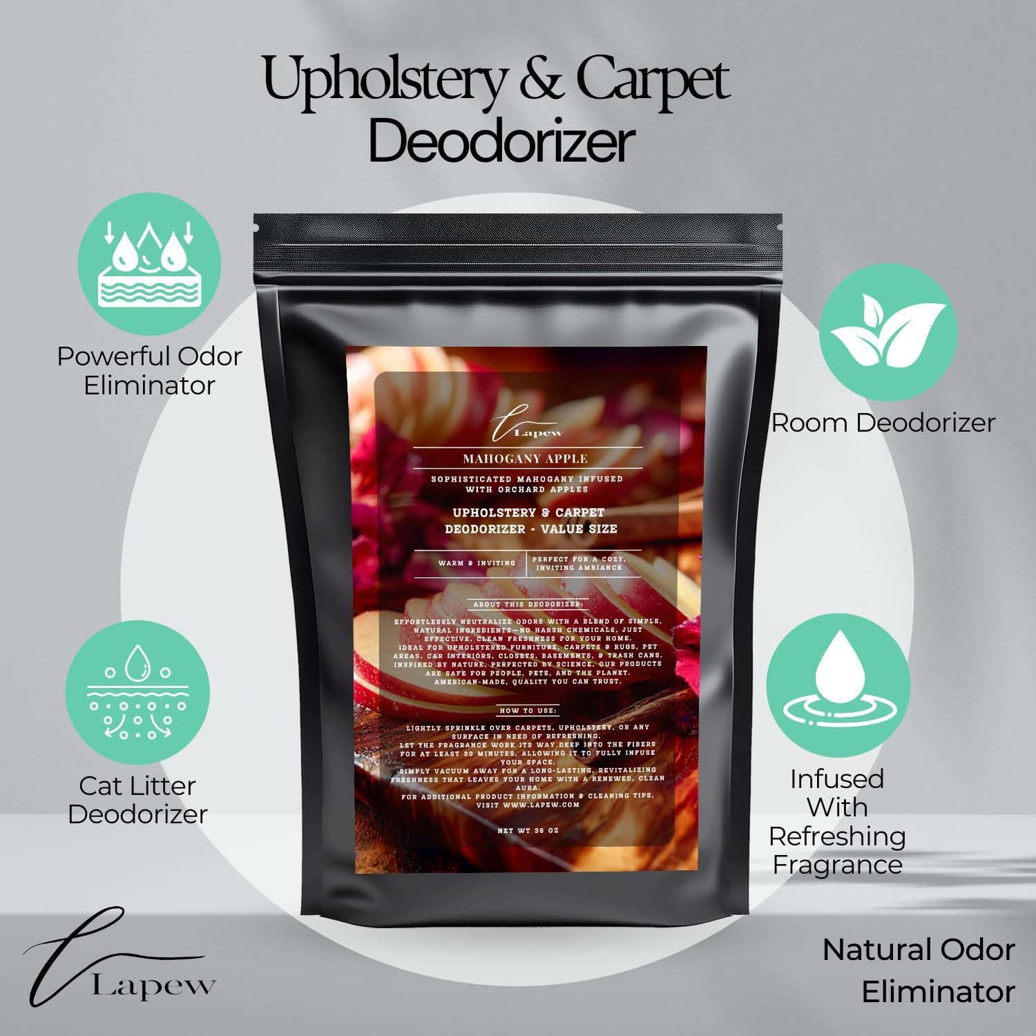 Mahogany Apple Carpet Freshener Powder Refill 36 oz | Powerful Odor Eliminator for Home |