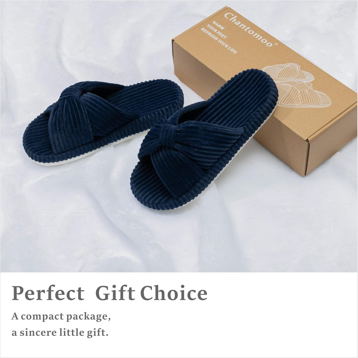 Chantomoo Slippers for Women Memory Foam House Bedroom Corduroy Bow Crossbands Slide Slipper Shoes