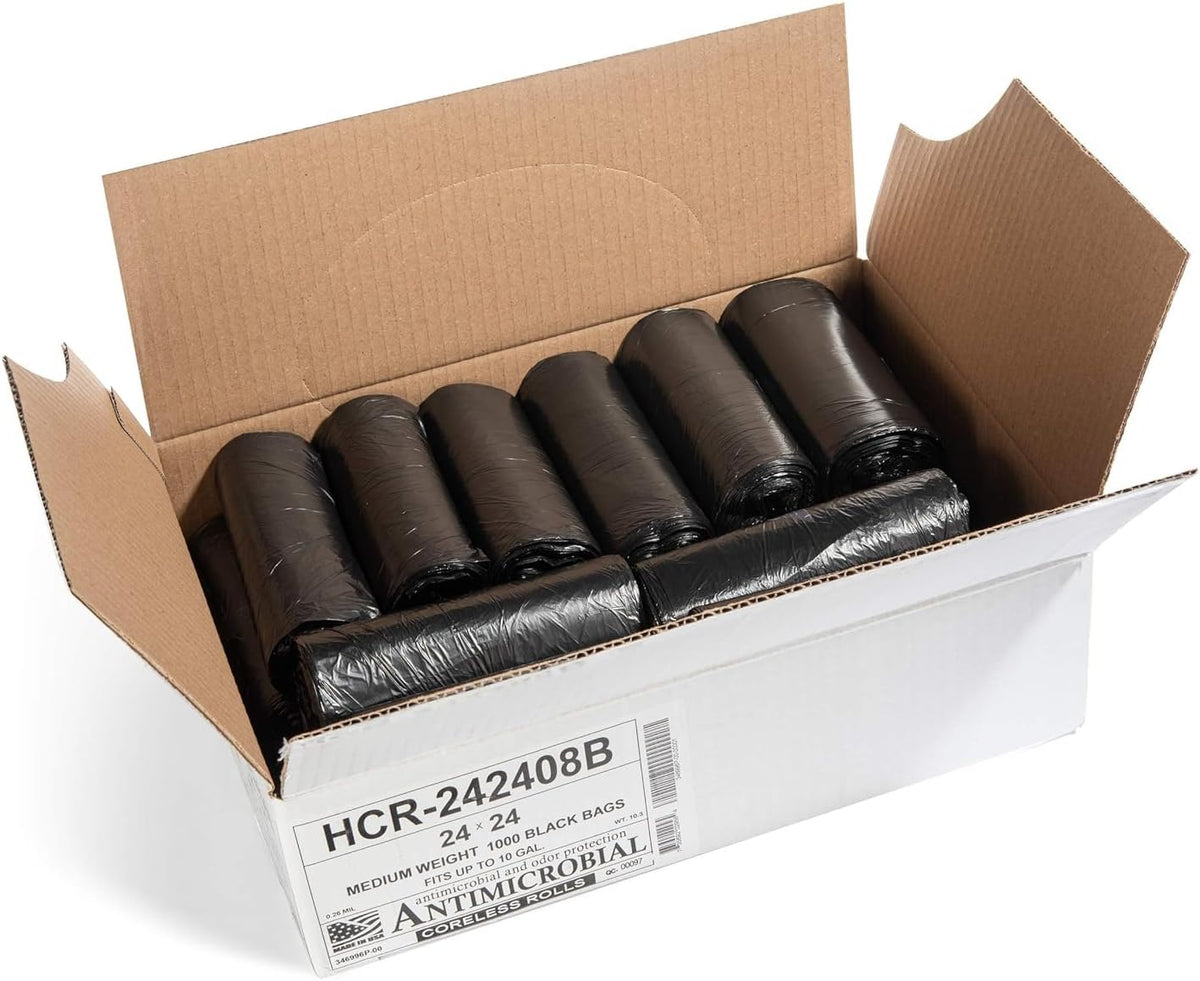 Aluf Plastics High Density Trash Bags, 10 Gallon, 1000 Count, 8 Micron (eq), 24" x 24", Black, for