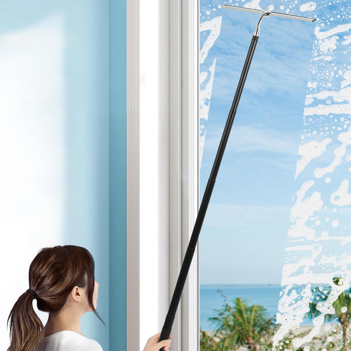 Window Squeegee for Home, 2 in 1 Window Washing kit with Extension Pole Long Handle Squeegee for