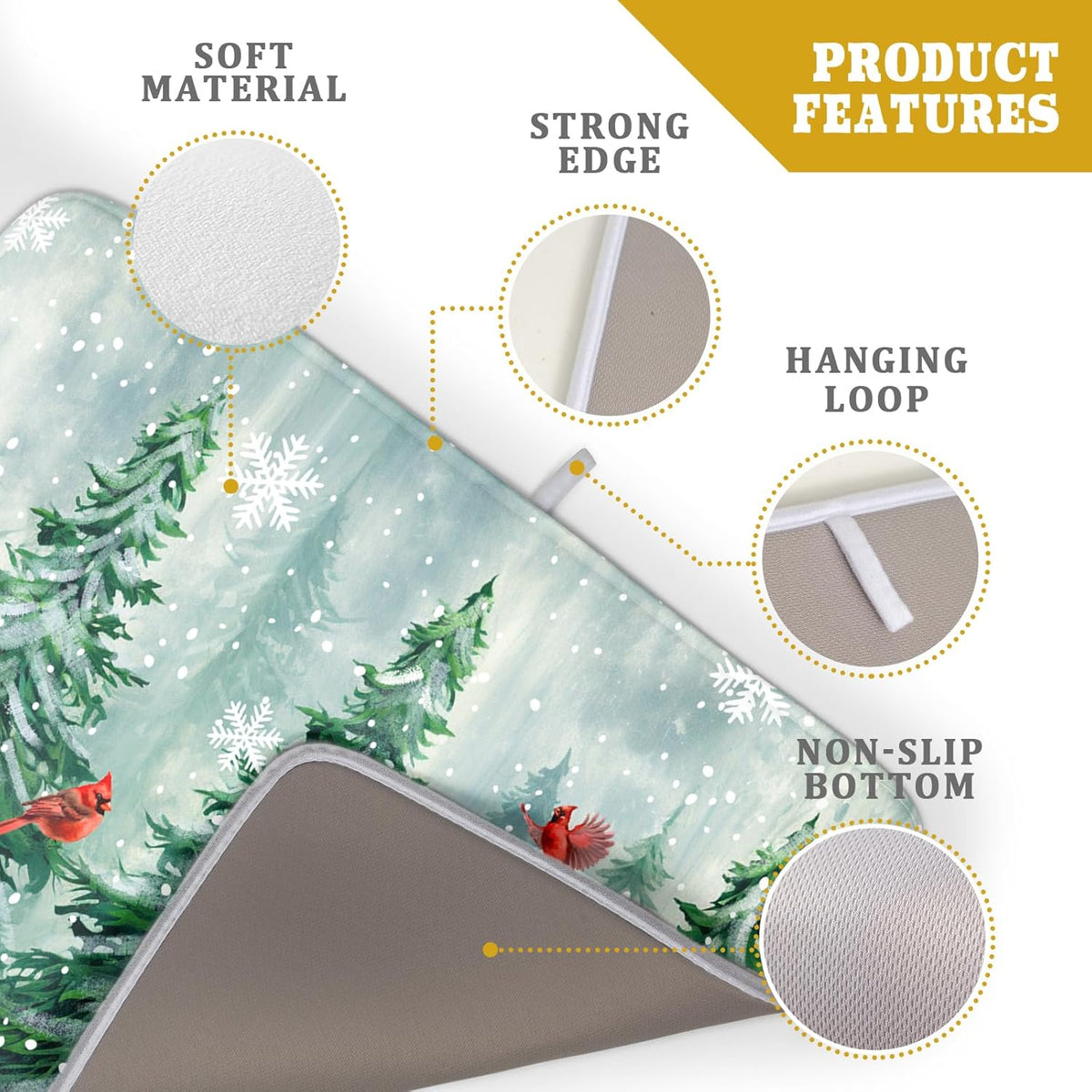 Winter Pines Tree Dish Drying Mats for Kitchen Counter, Christmas Tree Dish Mat Absorbent