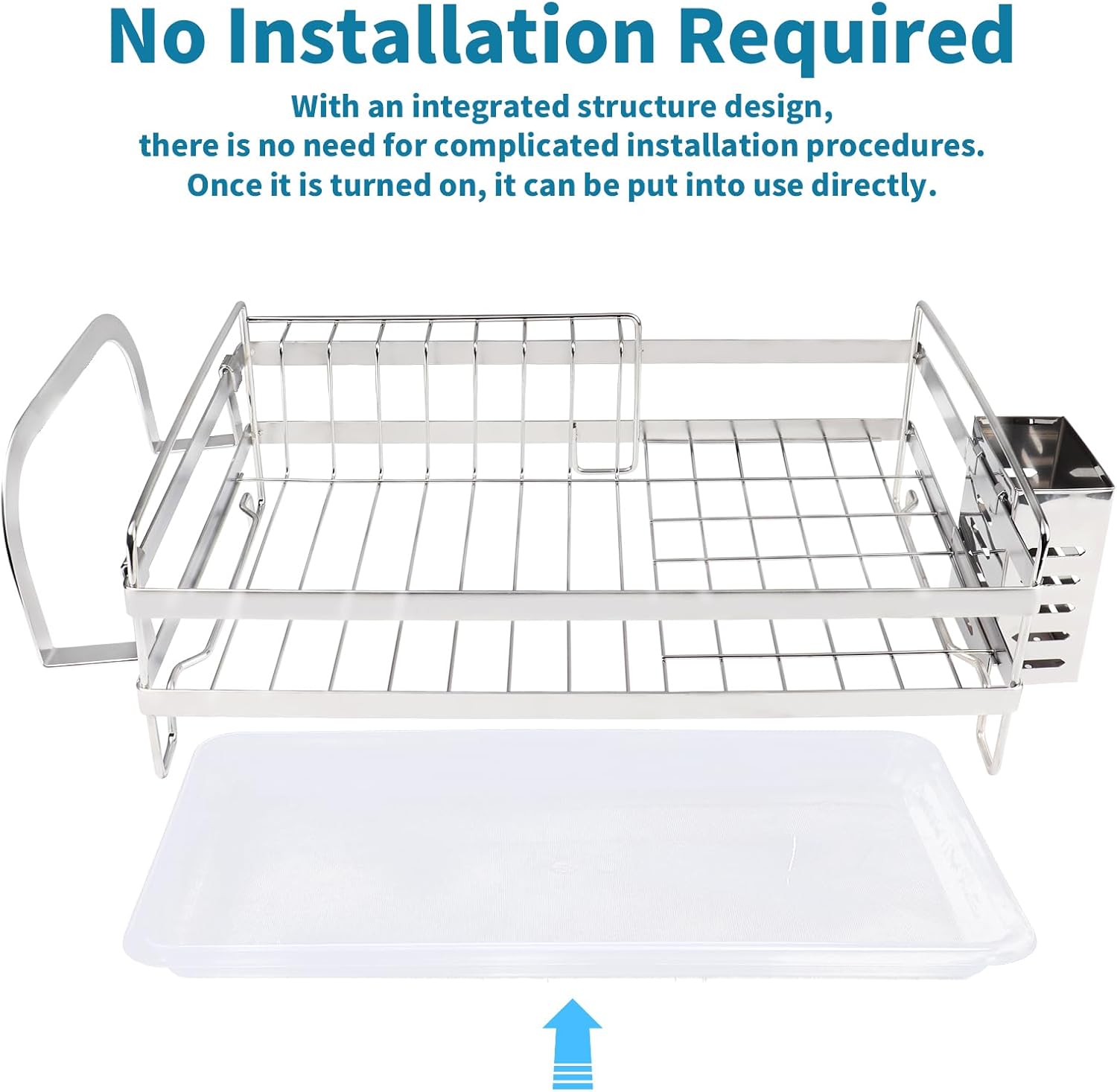 Stainless Steel Dish Racks for Kitchen Counter - Large Dish Drying Rack with Pull Drain Tray, Over