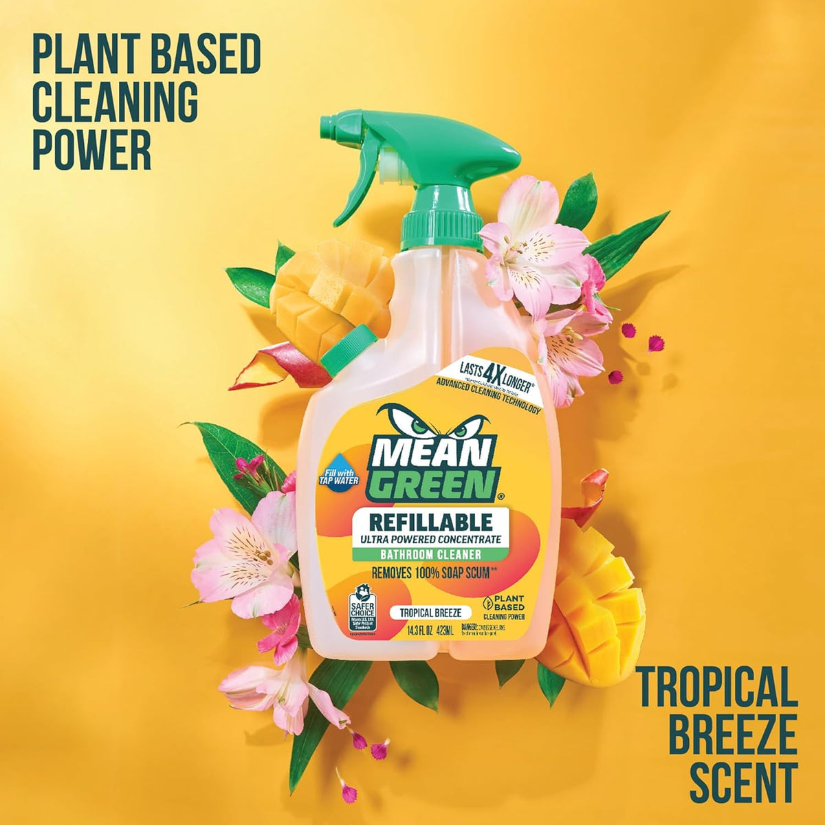 Mean Green Refillable Ultra Powered CONCENTRATE Bathroom Cleaner, Tropical Breeze, 14.3 Ounce, 6