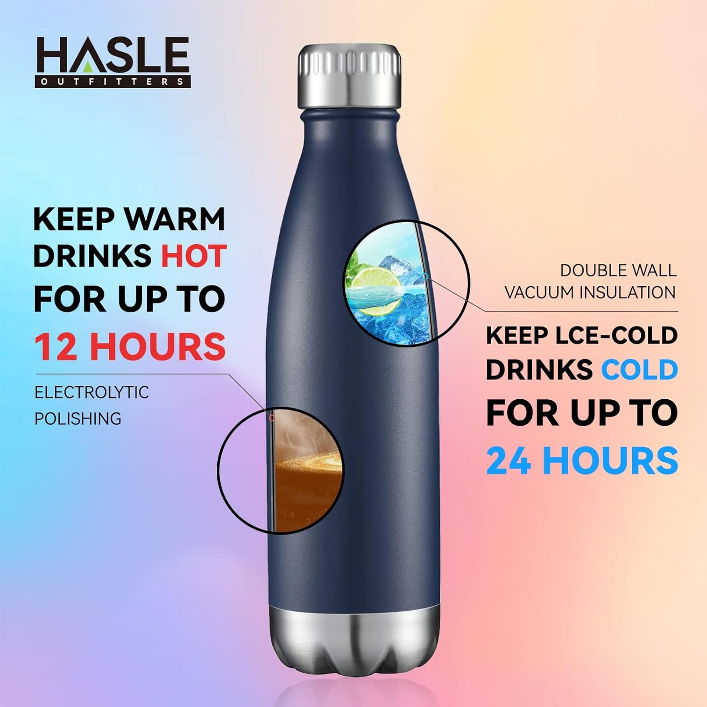 HASLE OUTFITTERS 17oz Stainless Steel Water Bottles, Vacuum Insulated Water Bottles Double Walled