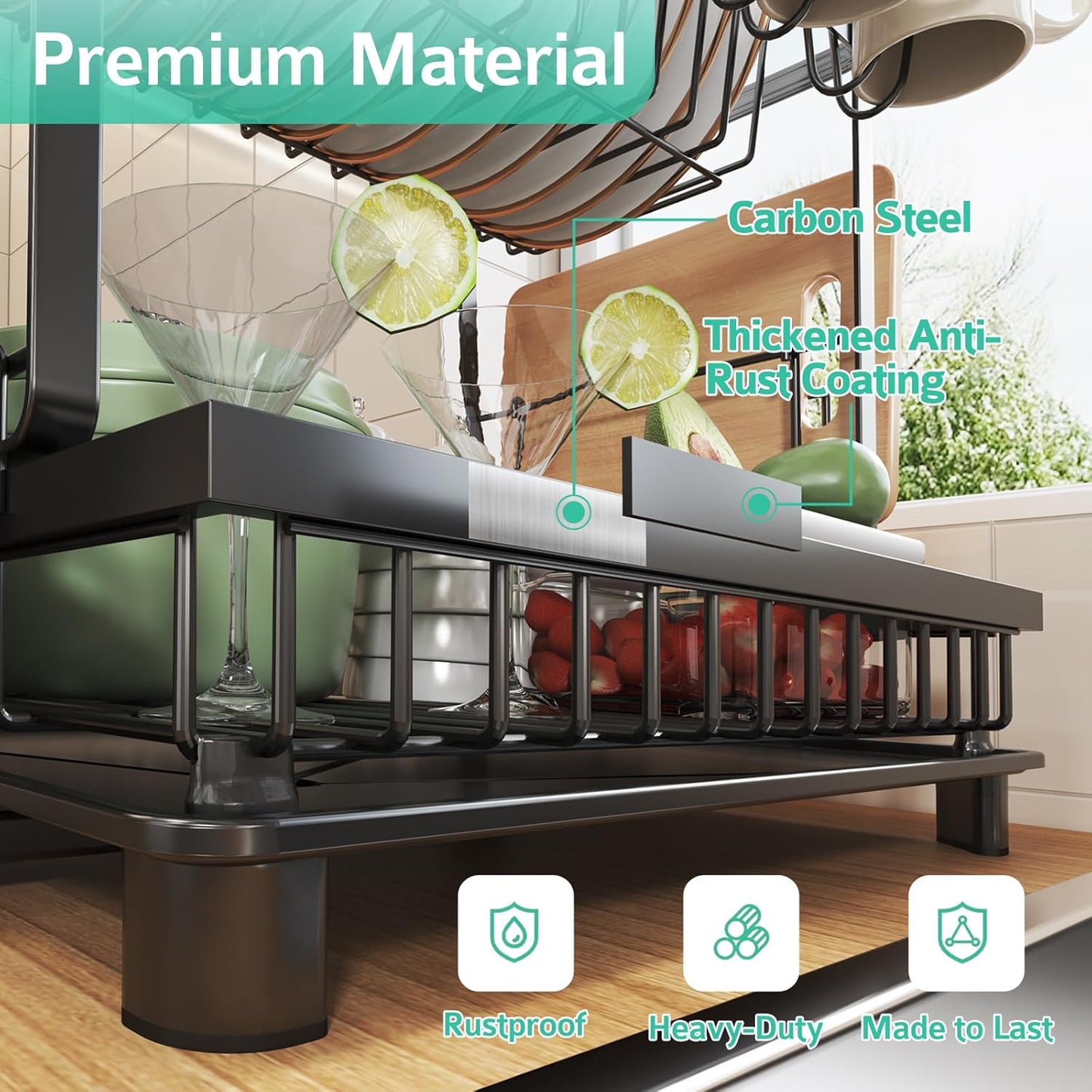 Dish Drying Rack, 2 Tier Space-Saving Dish Rack, Multifunctional Dish Drainer for Kitchen Counter