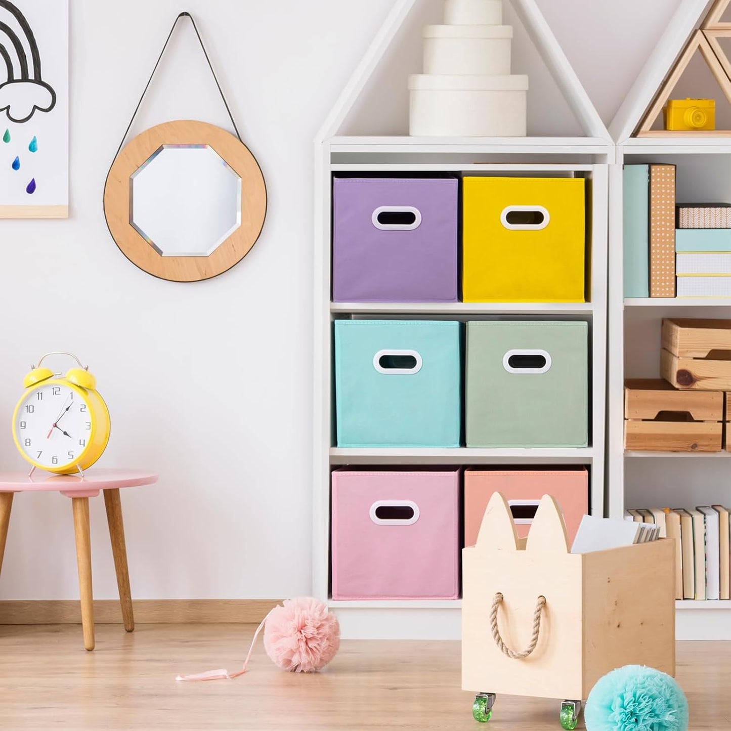 Stero Fabric Storage Cubes Bins, 13 inch Fun Colored Foldable Storage Baskets with Dual Plastic