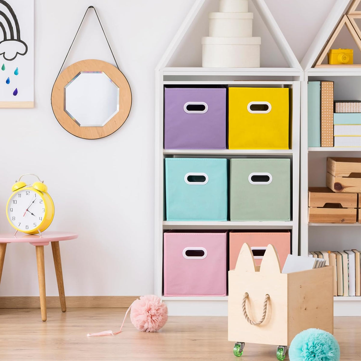 Stero Fabric Storage Cubes Bins, 13 inch Fun Colored Foldable Storage Baskets with Dual Plastic