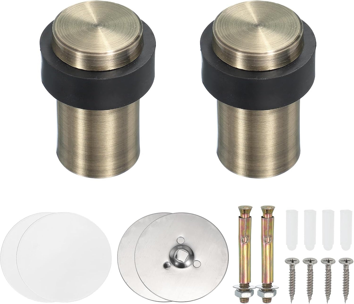 PATIKIL 2Set Round Door Stoppers, 60mm Stainless Steel Door Stop Doorstop Wedge Metal Cylinder Self