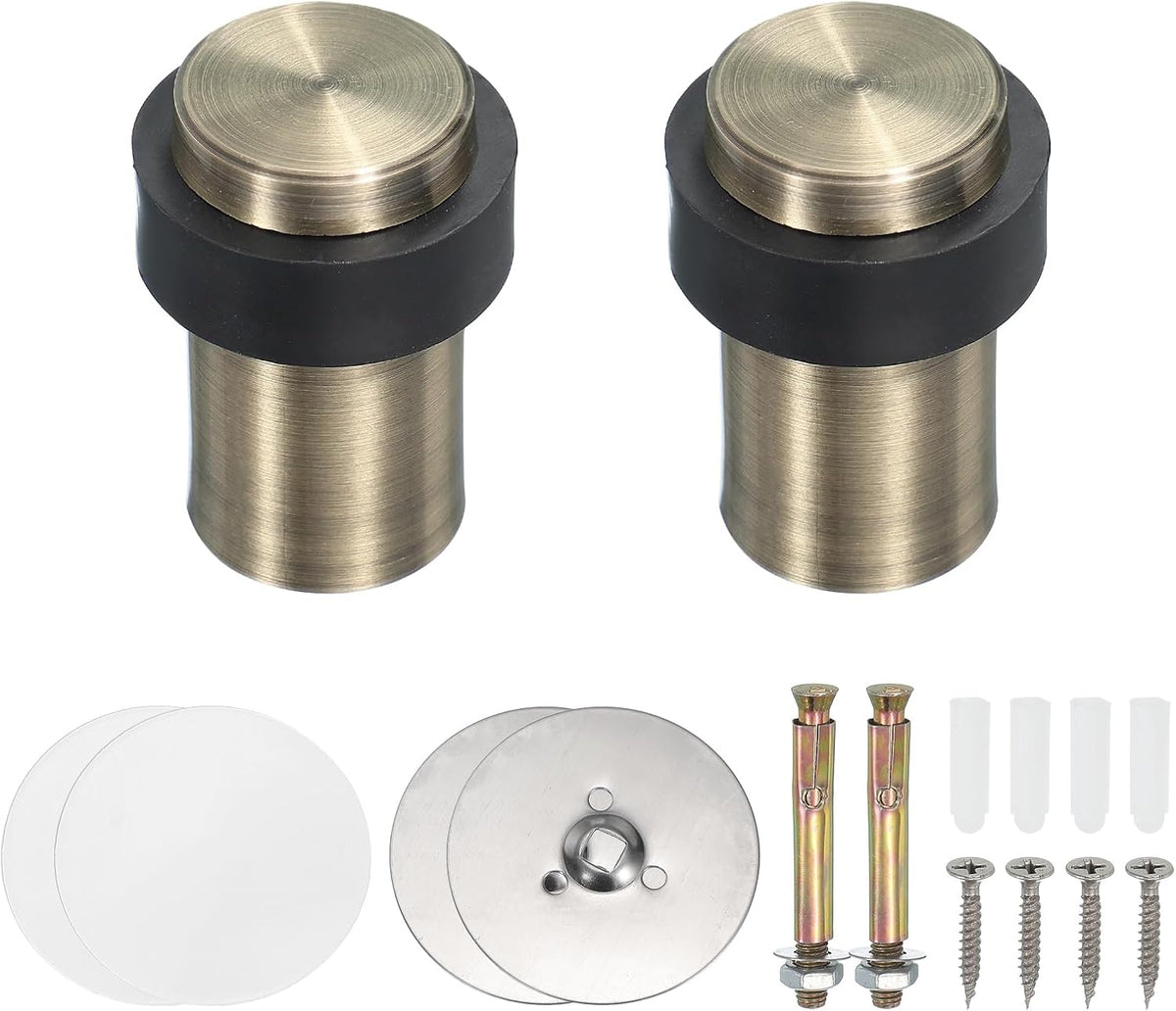 PATIKIL 2Set Round Door Stoppers, 60mm Stainless Steel Door Stop Doorstop Wedge Metal Cylinder Self