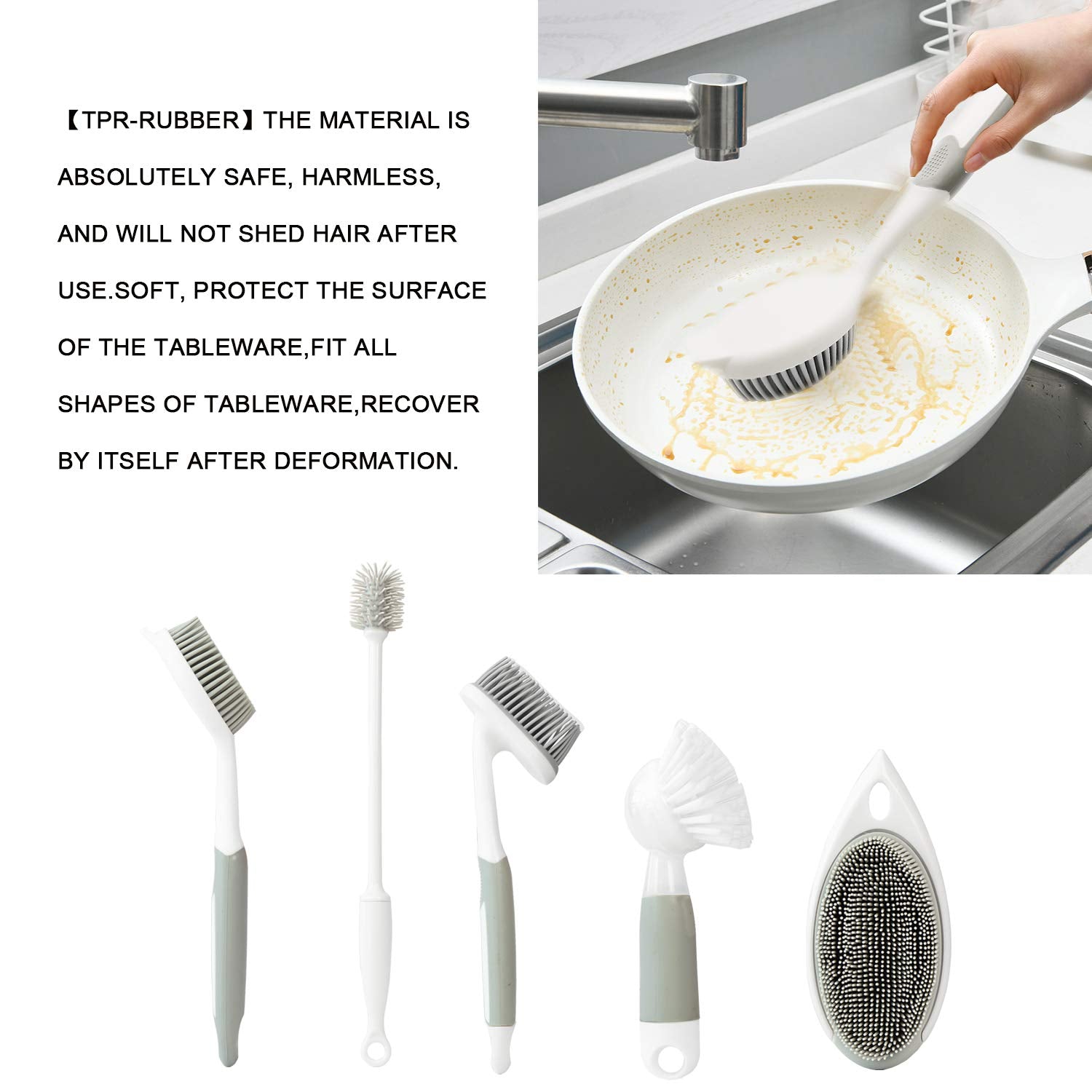 IZSOHHOME 5Pack Silicone Cleaning Brushes, Dish Bottle Scrub with Dispenser