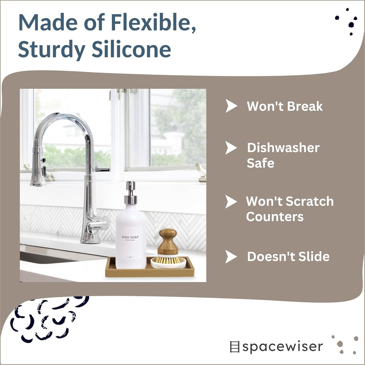 Countertop and Vanity Tray – Small 7.7" Silicone Soap Dispenser Trays, Flexible Bathroom Trays