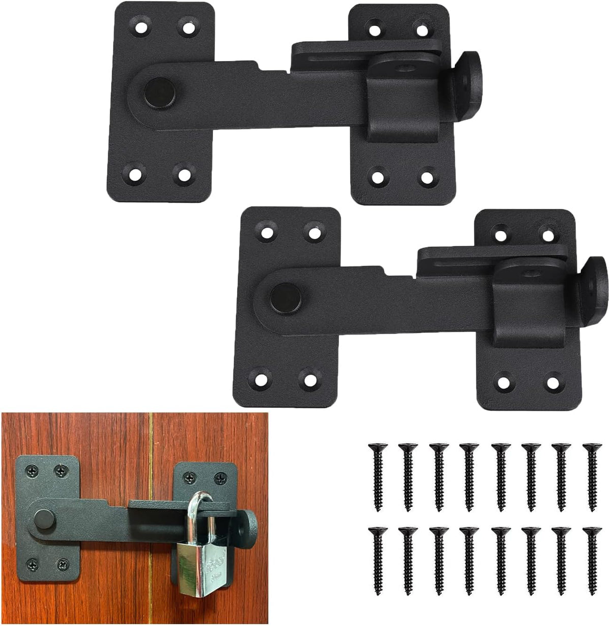 2PCS Flip Latch Lock,90 Degre Heavy Duty Gate Latch with Padlock Hole,Safety Door Bolt Latch