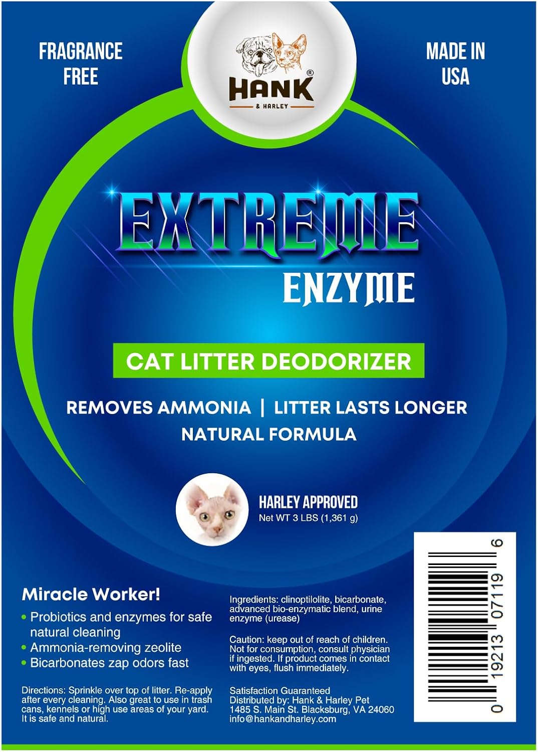 Extreme Enzyme CAT Litter Odor Eliminator, 3 lbs. Triple-Action Deodorizing Powder with Natural
