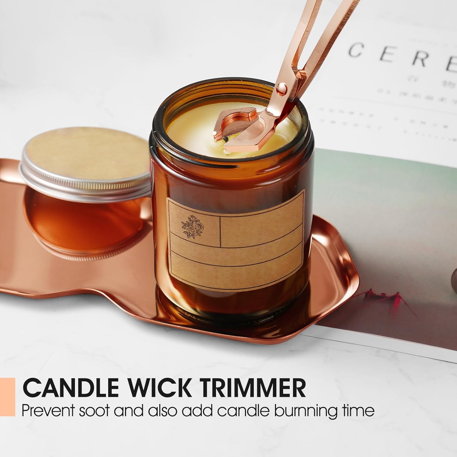 PATOISE 4 in 1 Candle Accessory Set, Wick Trimmer, Candle Snuffer, Wick Scoop,Storage Tray,Perfect