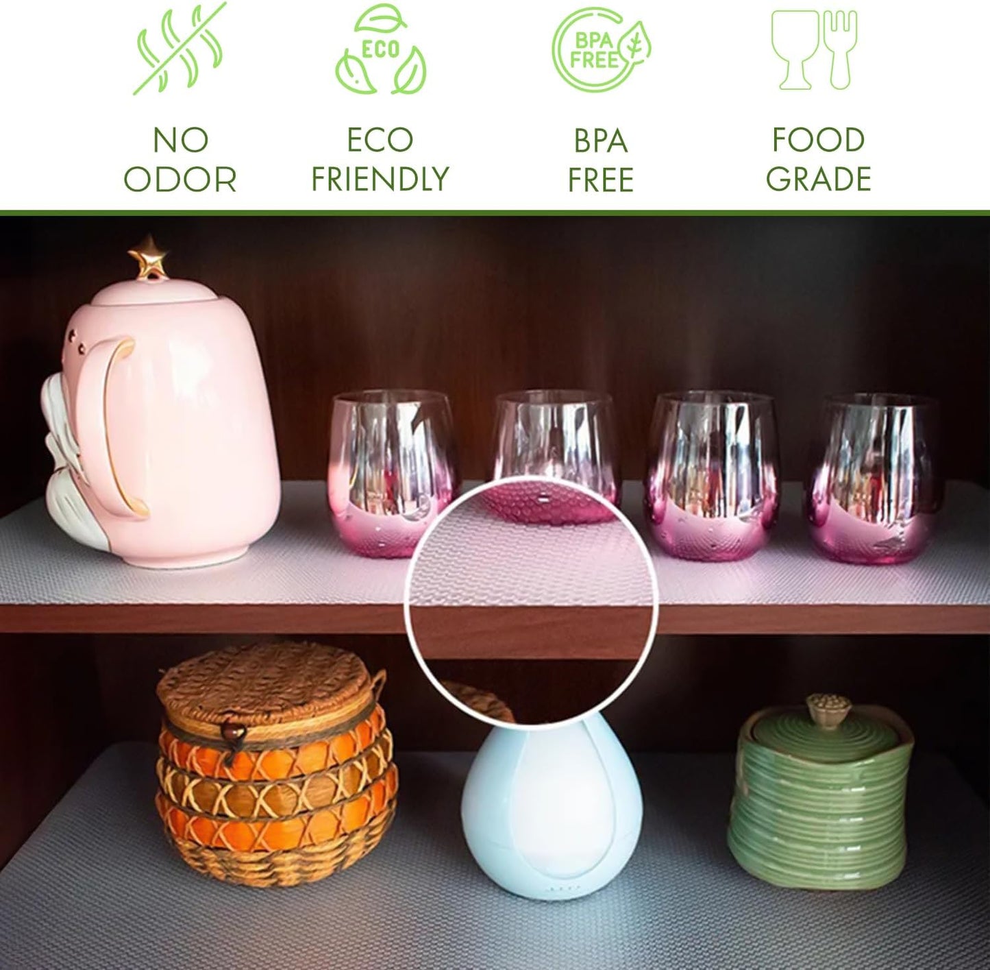 EVALAND 12" x 33 FT Non-Slip Shelf Liner, Non-Adhesive, BPA-Free, Waterproof Pantry Liner for