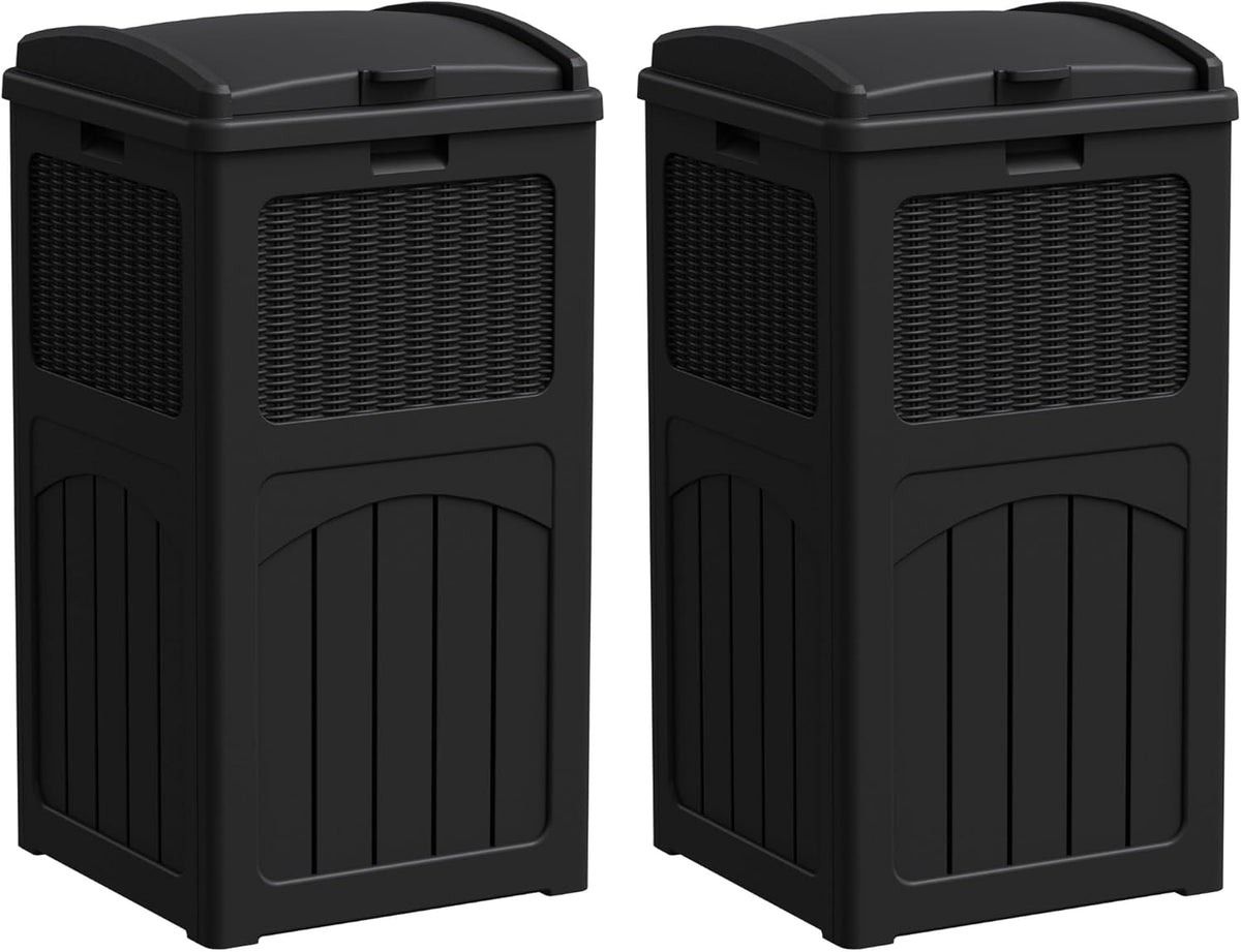 Greesum 33 Gallon Outdoor Trash Can with Lid (2-Pack), Heavy Duty Resin Garbage Bin, Waterproof &