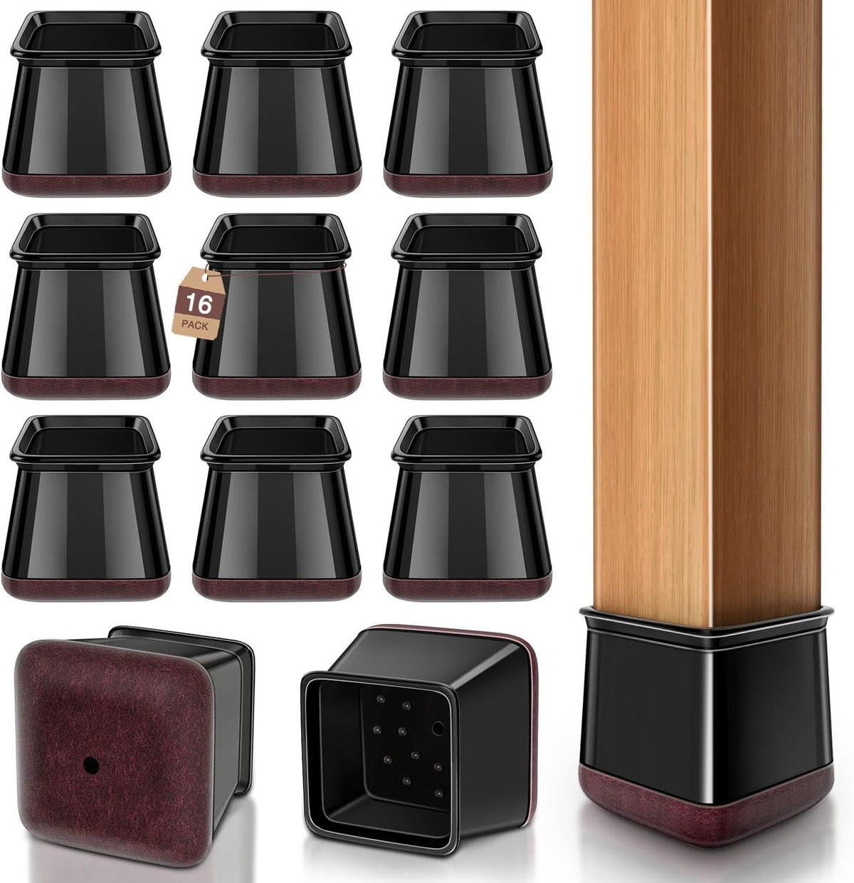 Chair Leg Floor Protectors Square Chair Leg Protectors for Hardwood Floors Silicone Caps Felt
