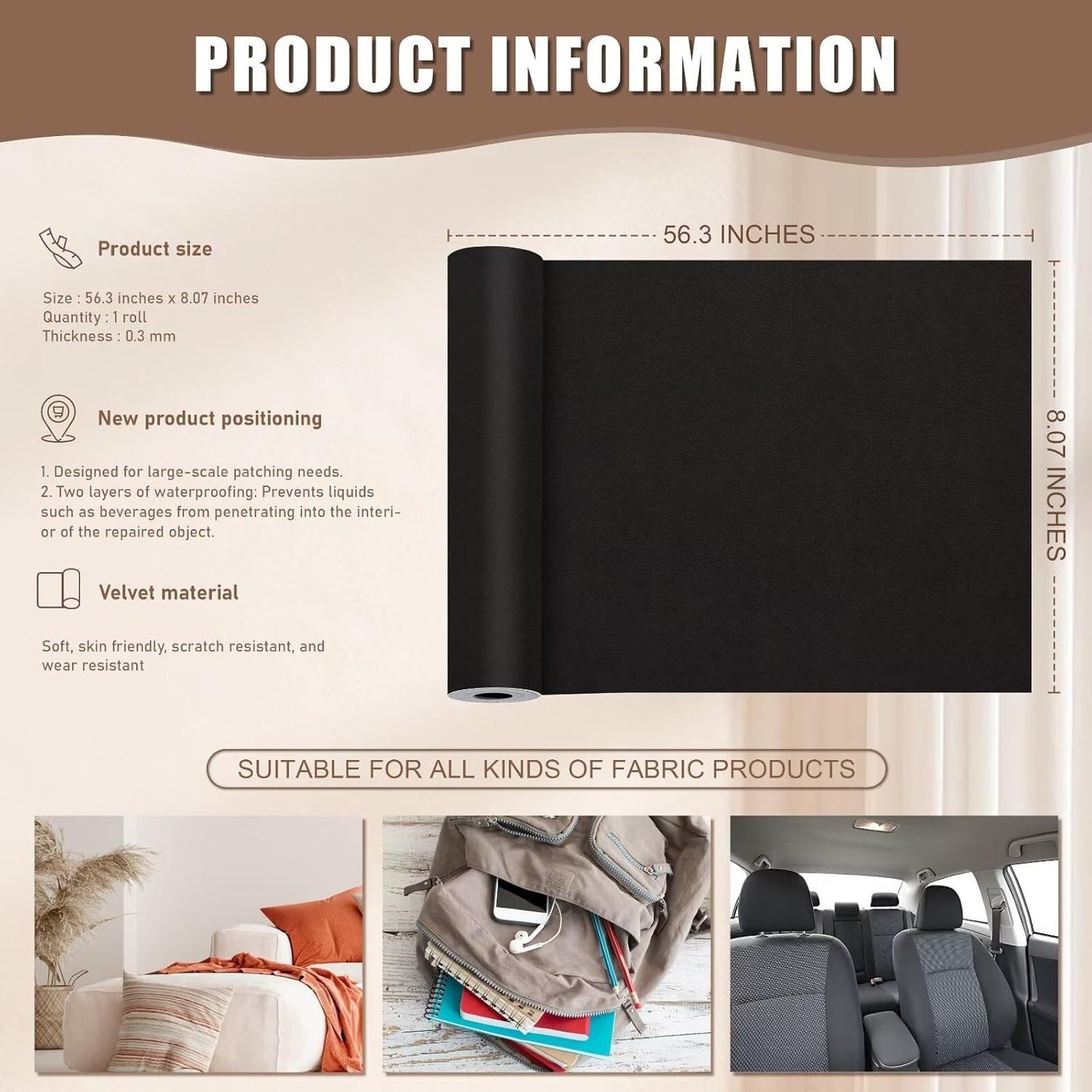 Azobur Couch Patches, Extra-Large Durable Fabric Tape, Ideal for Automotive Upholstery Repair